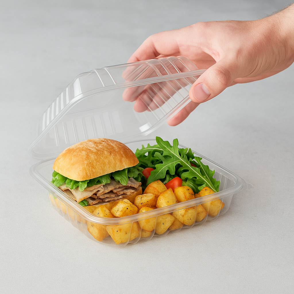 9"x9"x3" Crystal Clear Hinged APET Plastic Container (120 pcs)