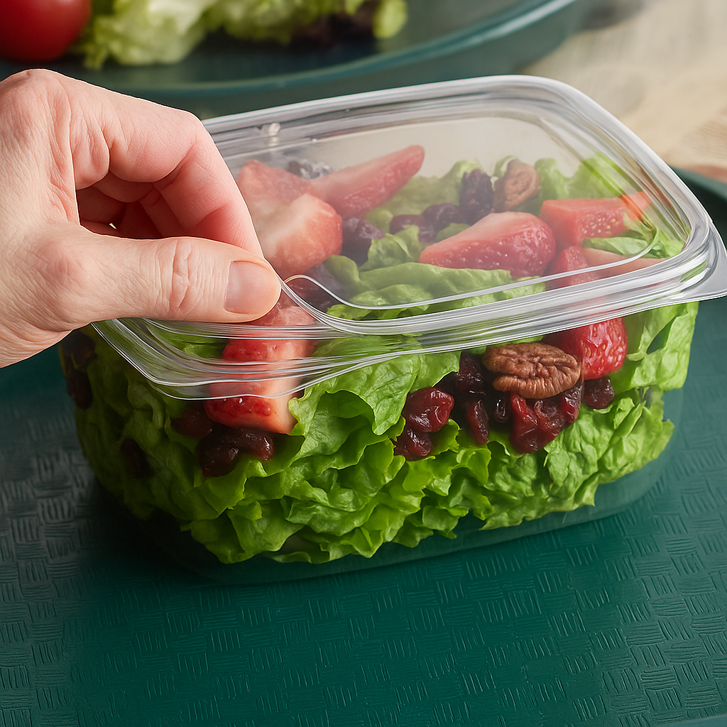 7"x5.25"x2.75" 32oz Crystal Clear APET Rectangular Plastic Container with Hinged Flat Lid (200 pcs)