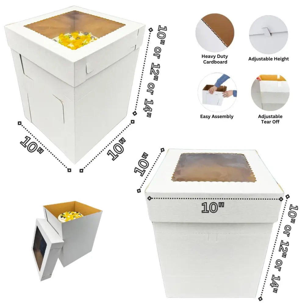 10’’ Flexi-Height Adjustable Cake Box With Window (10’’/12’’/14’’Height)