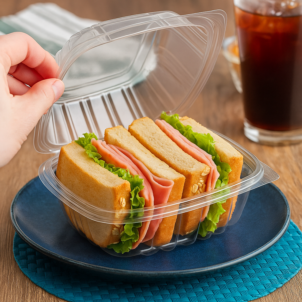 6"x5.5"x3" Hinged PET Plastic Container (250pcs)