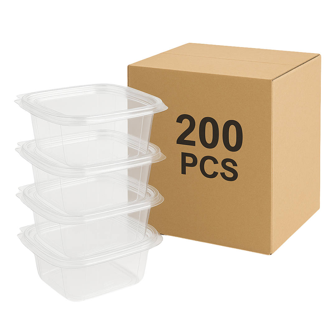 7"x5.25"x2.75" 32oz Crystal Clear APET Rectangular Plastic Container with Hinged Flat Lid (200 pcs)