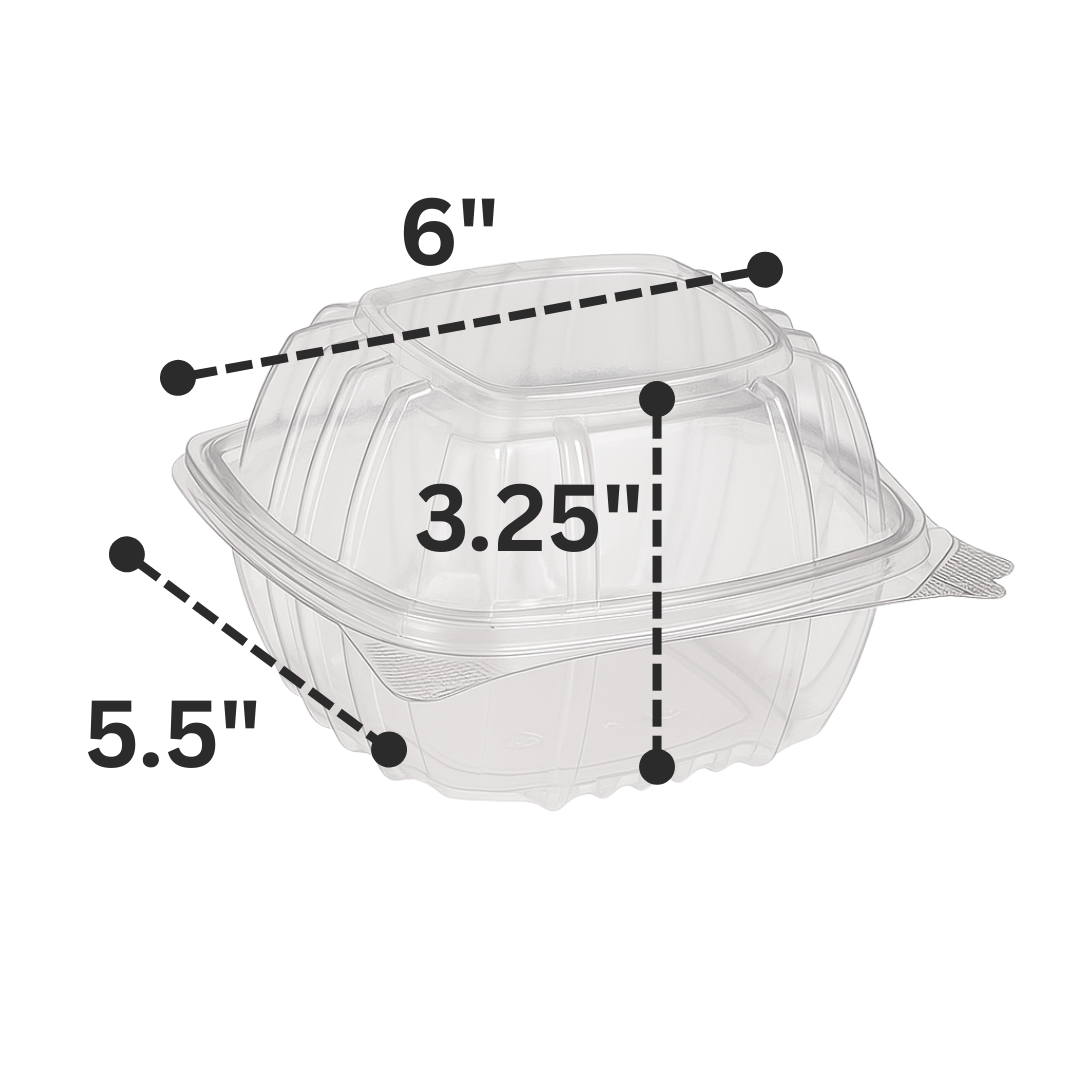 6"x5.5"x3.25" Crystal Clear Hinged APET Plastic Container (250 pcs)