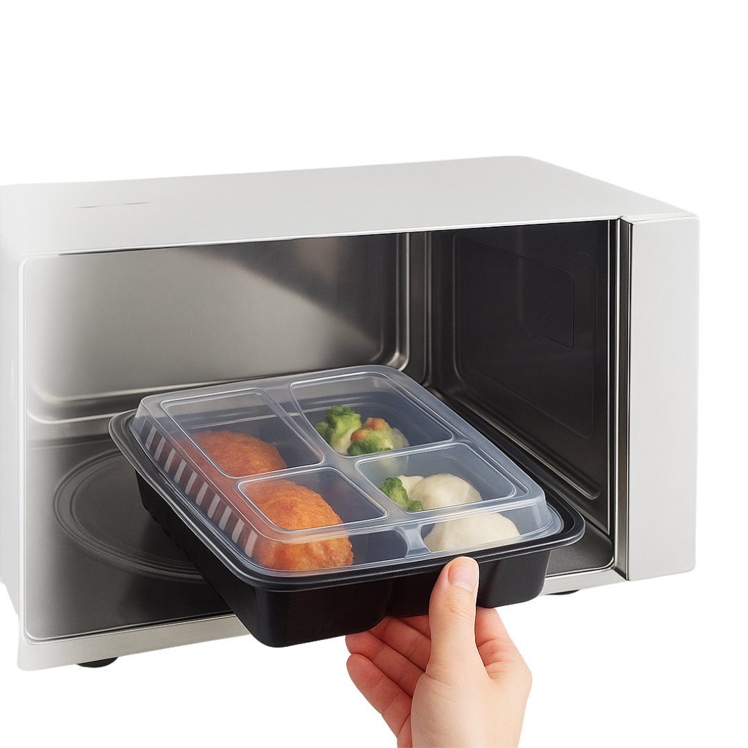 10"x7" 3 Compartment Black Microwavable Container (126 pcs)