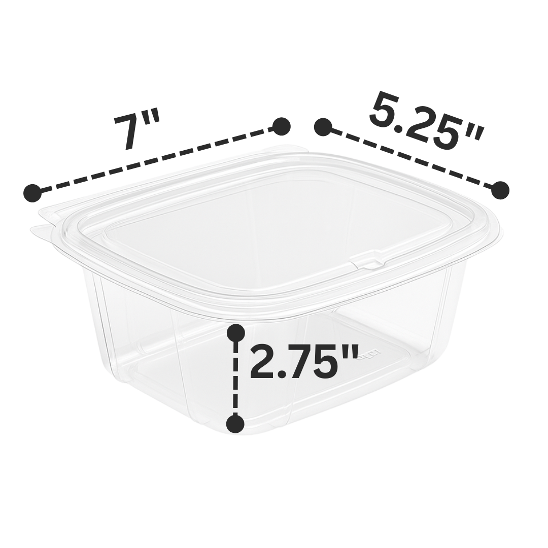7"x5.25"x2.75" 32oz Crystal Clear APET Rectangular Plastic Container with Hinged Flat Lid (200 pcs)