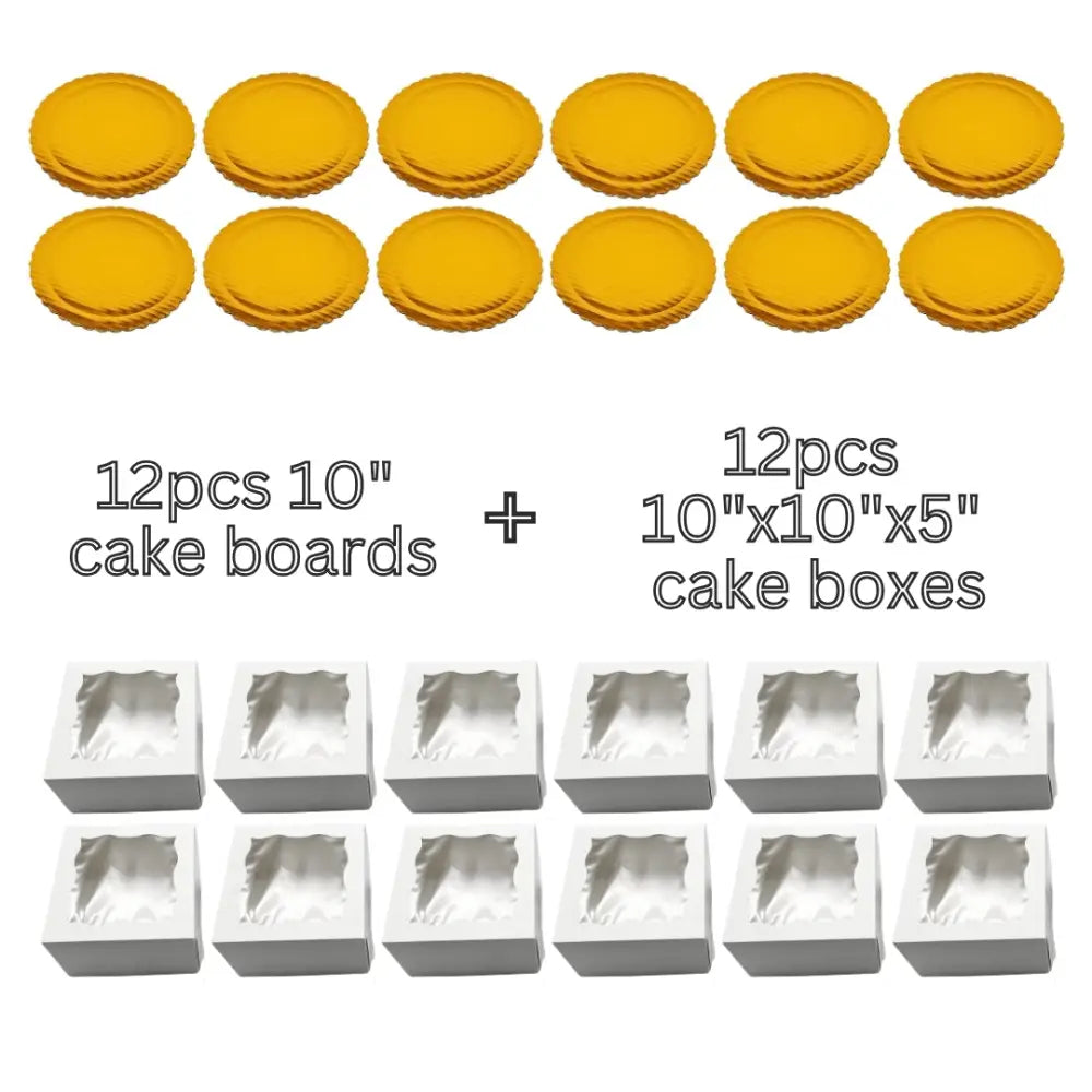 10’’ Cake Box & Board Bundle (12 Boards + 12 Boxes)