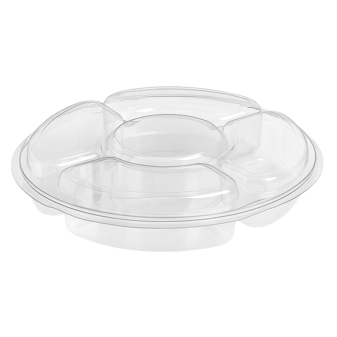 5-Compartment 48oz Round PET Platter with Lid (100pcs)