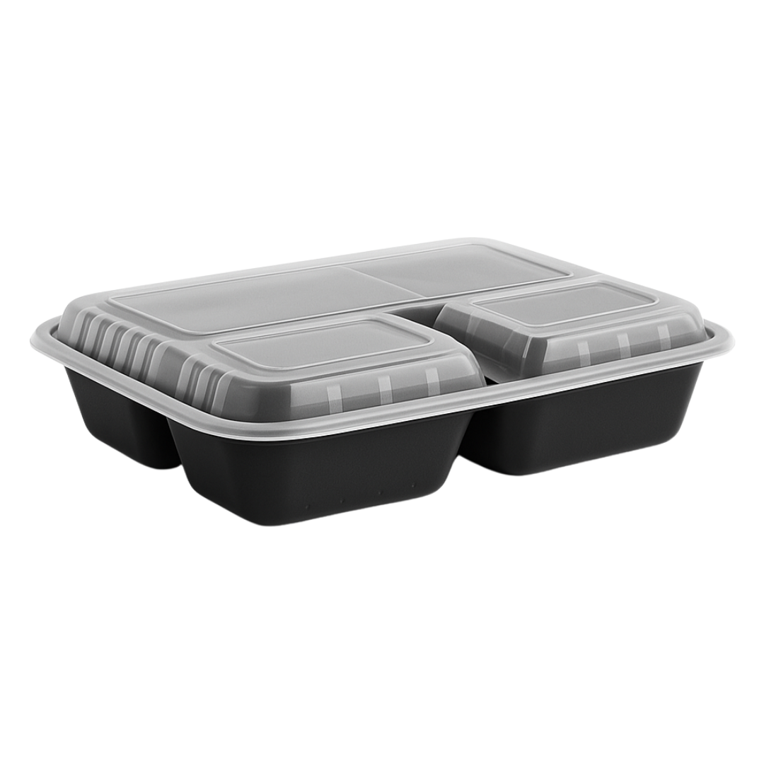Black 3 Compartment Microwavable Container with Lid (126pcs)