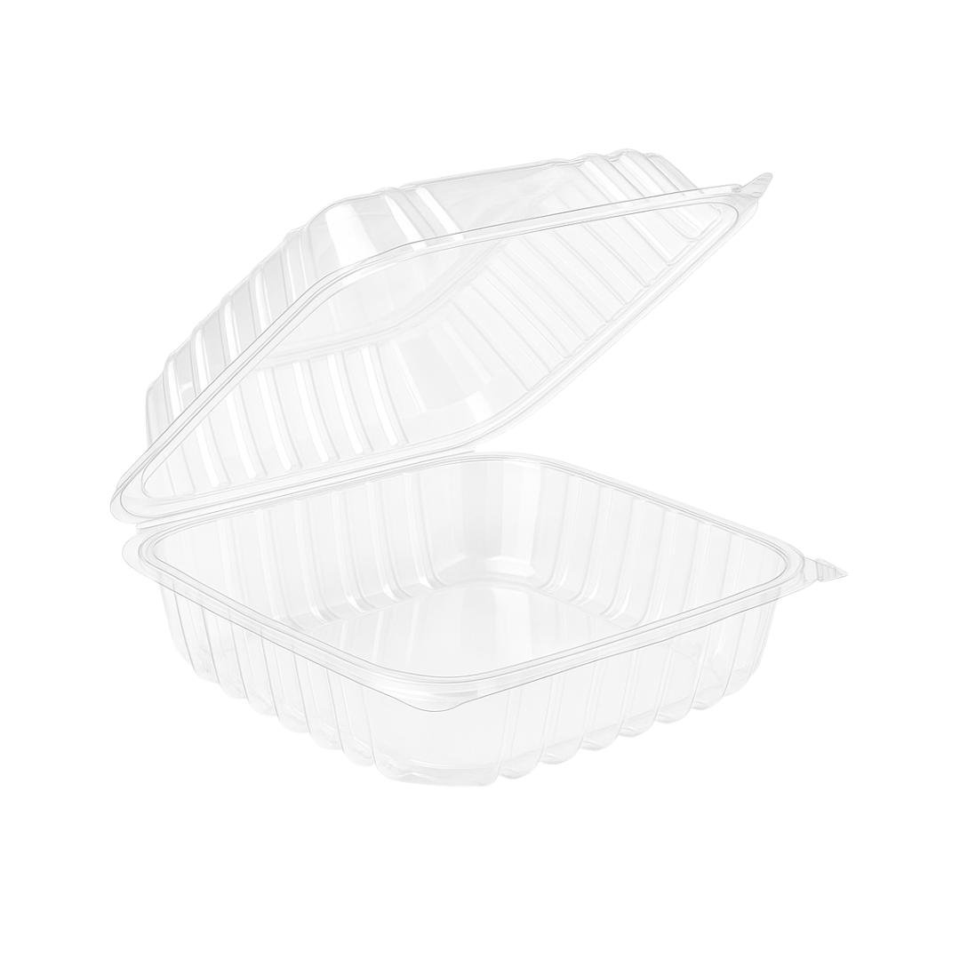 8"x8"x3" Hinged PET Plastic Container (200pcs)