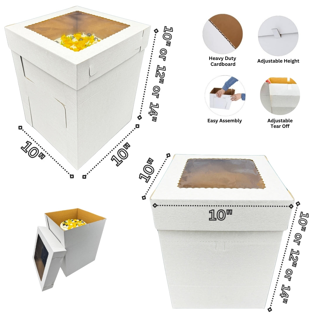 Adjustable Window Cake Box 10"x10"x12"/14" (25pcs)