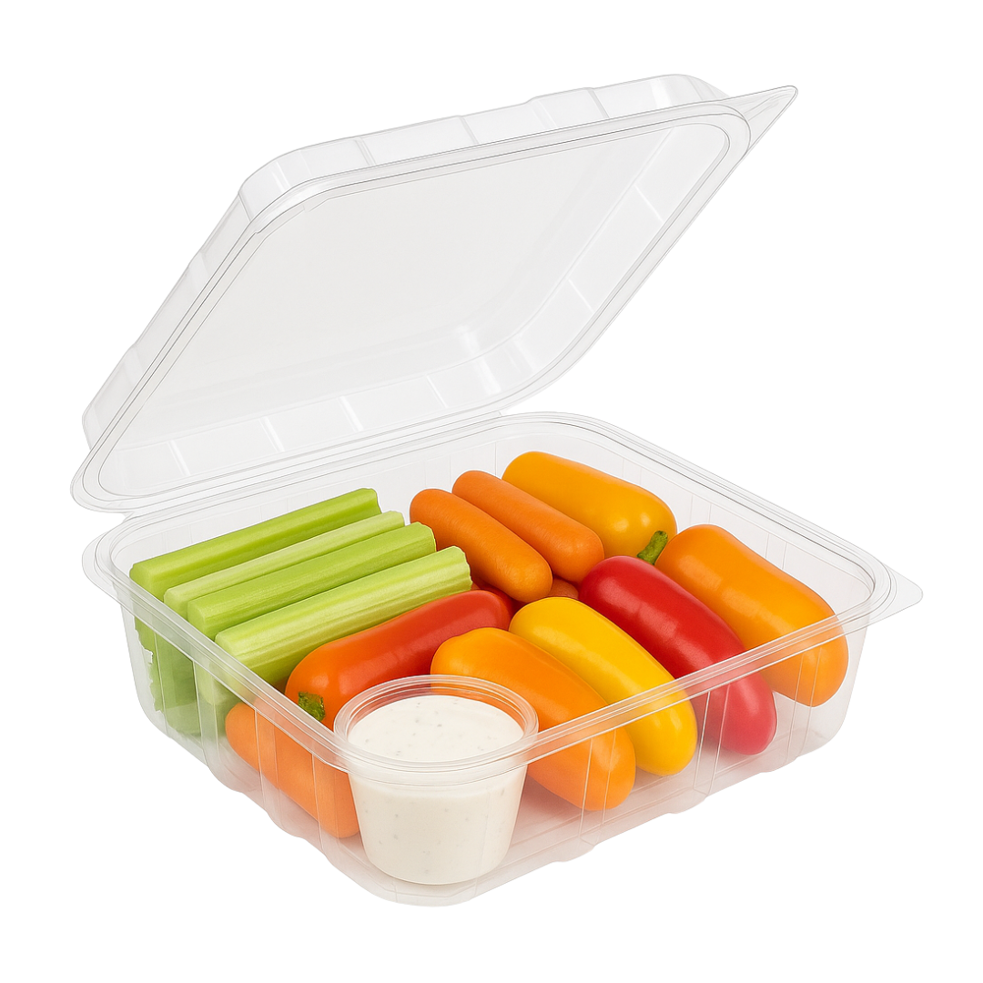 9"x7"x2.5" Hinged Rectangular Flat Lid 48oz  PET Plastic Container (132pcs)