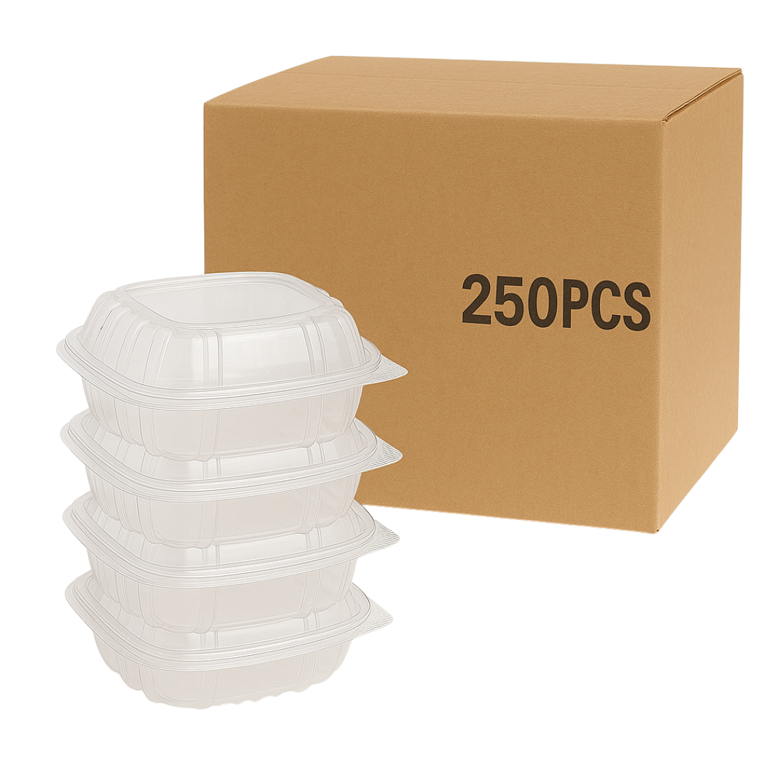 6"x5.5"x3" Hinged PET Plastic Container (250pcs)