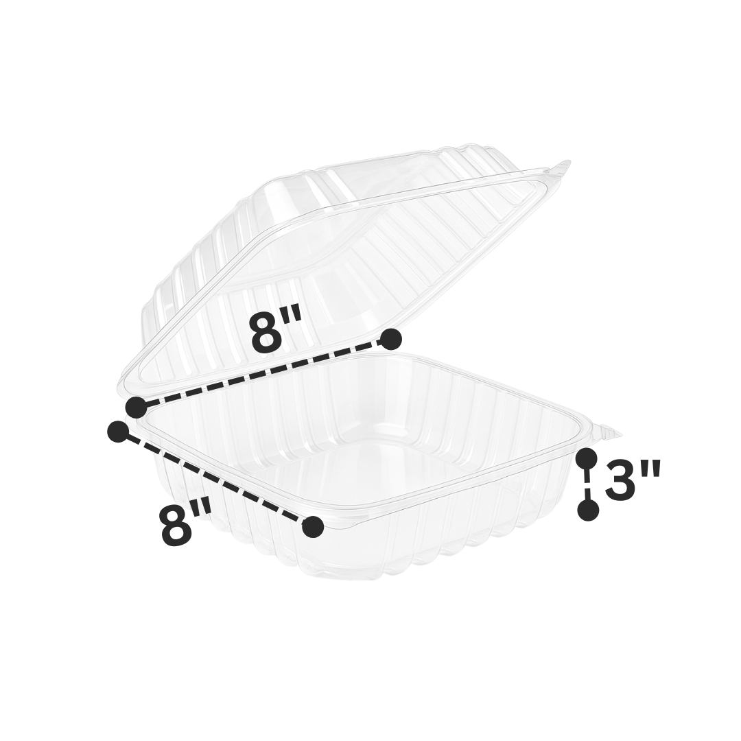 8"x8"x3" Hinged PET Plastic Container (200pcs)