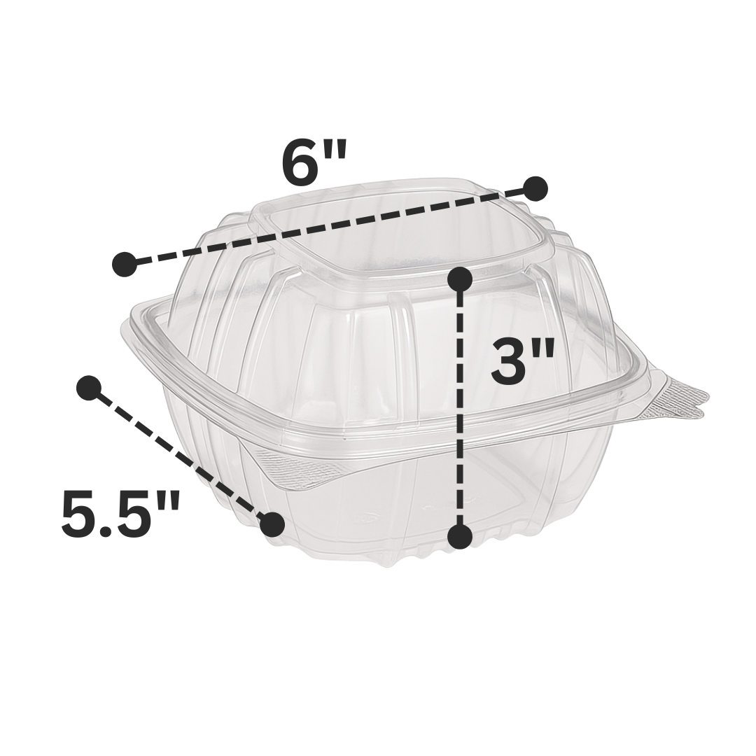 6"x5.5"x3" Hinged PET Plastic Container (250pcs)