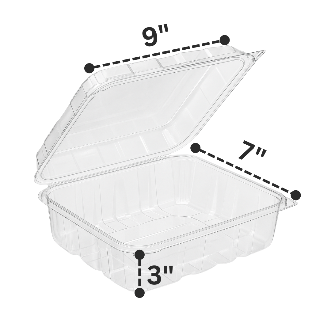 9"x7"x2.5" Hinged Rectangular Flat Lid 48oz  PET Plastic Container (132pcs)
