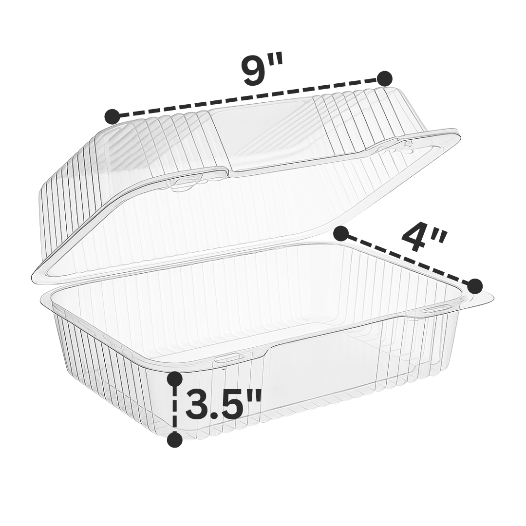 9"x4"x3.5" Hinged PET Plastic Container (150pcs)