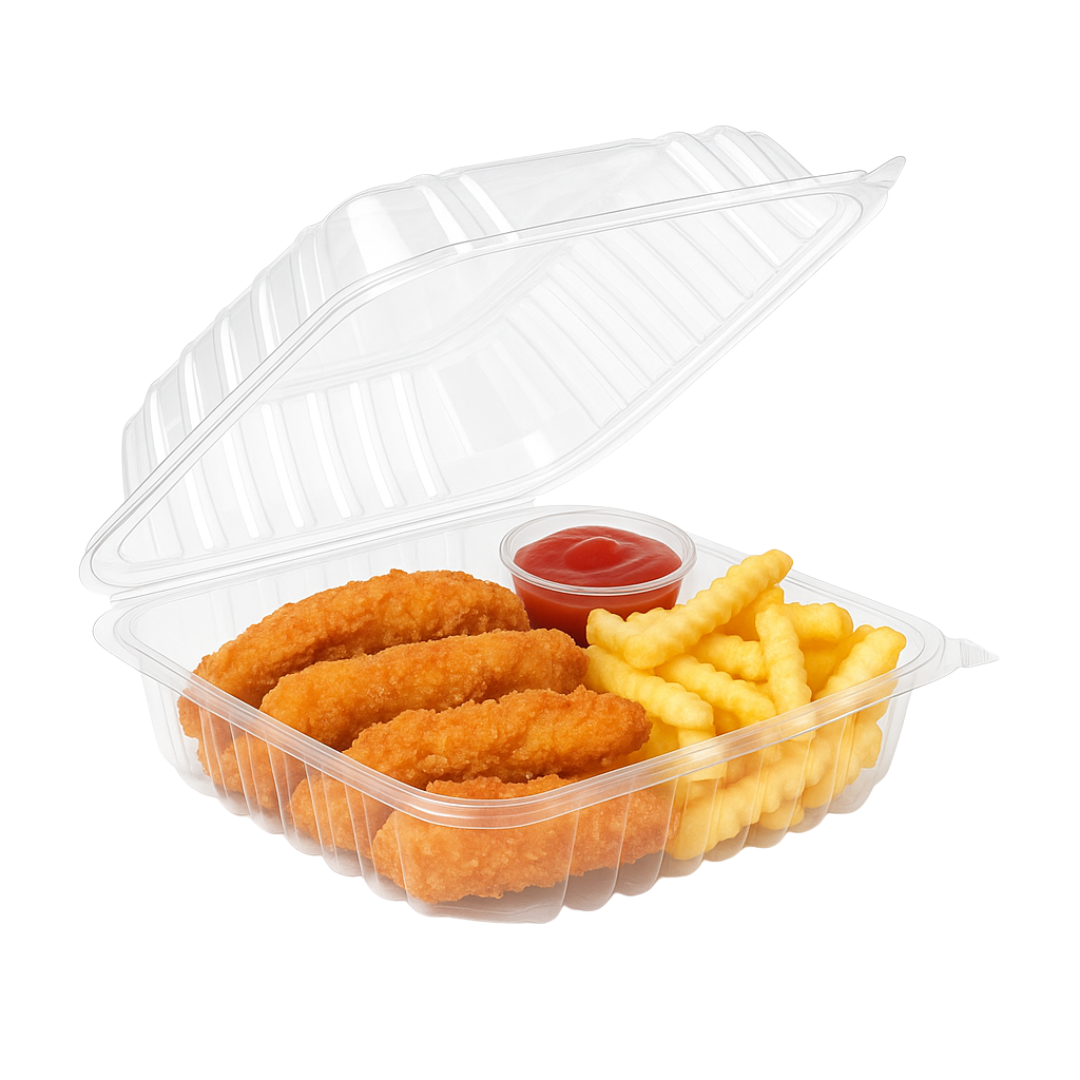 8"x8"x3" Hinged PET Plastic Container (200pcs)