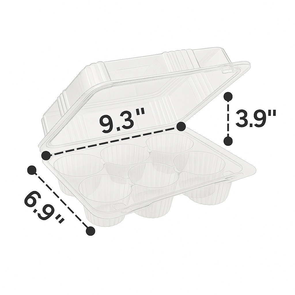 6-Cup Plastic Hinged Cupcake/Muffin Container (200pcs)