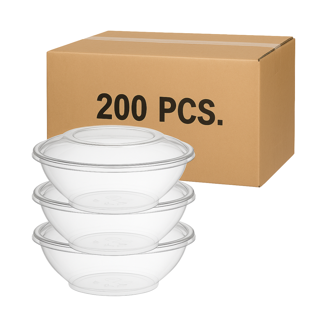 24oz Crystal Clear APET Plastic Bowl with Lid (200 pcs)