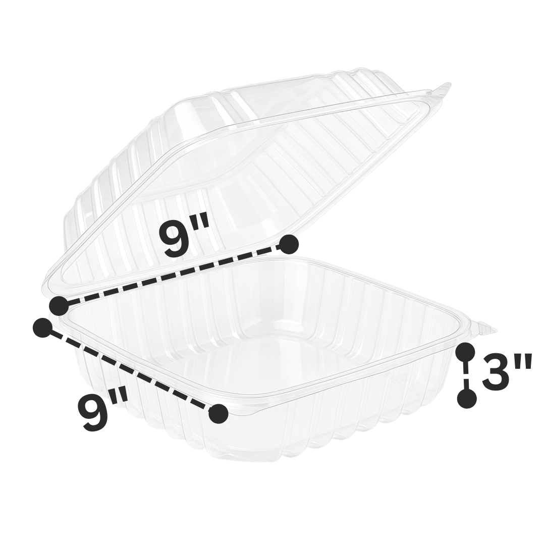 9"x9"x3" Hinged PET Plastic Container (120pcs)