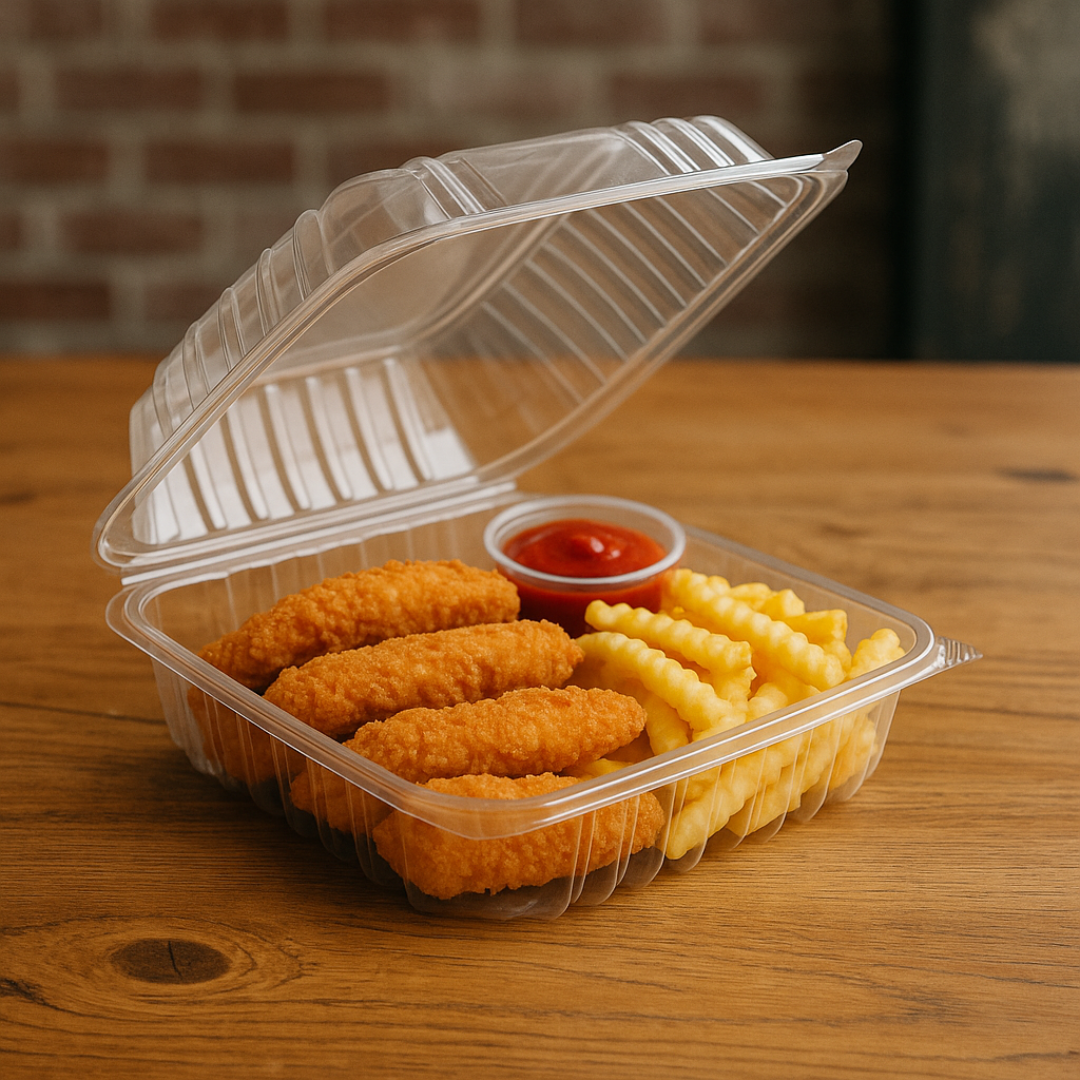 8"x8"x3" Hinged PET Plastic Container (200pcs)