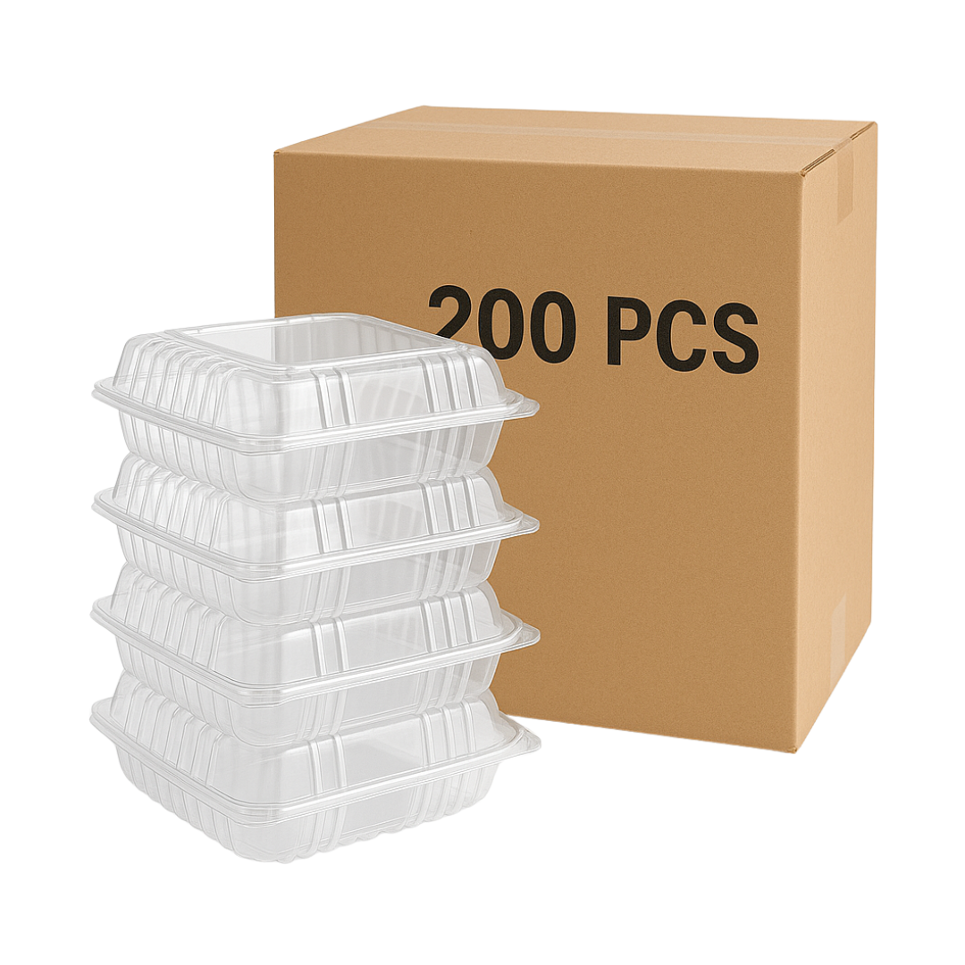 8"x8"x3" Hinged PET Plastic Container (200pcs)