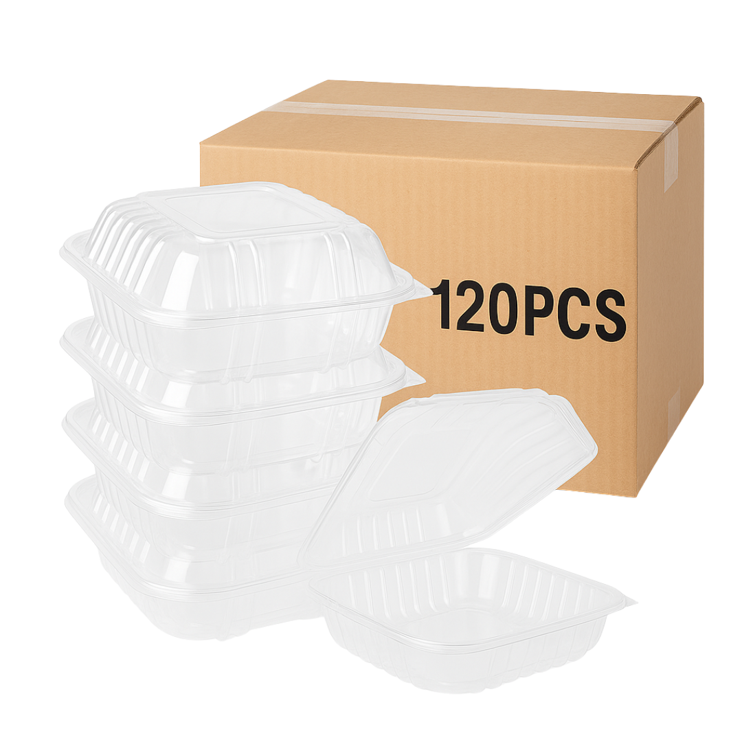 9"x9"x3" Hinged PET Plastic Container (120pcs)