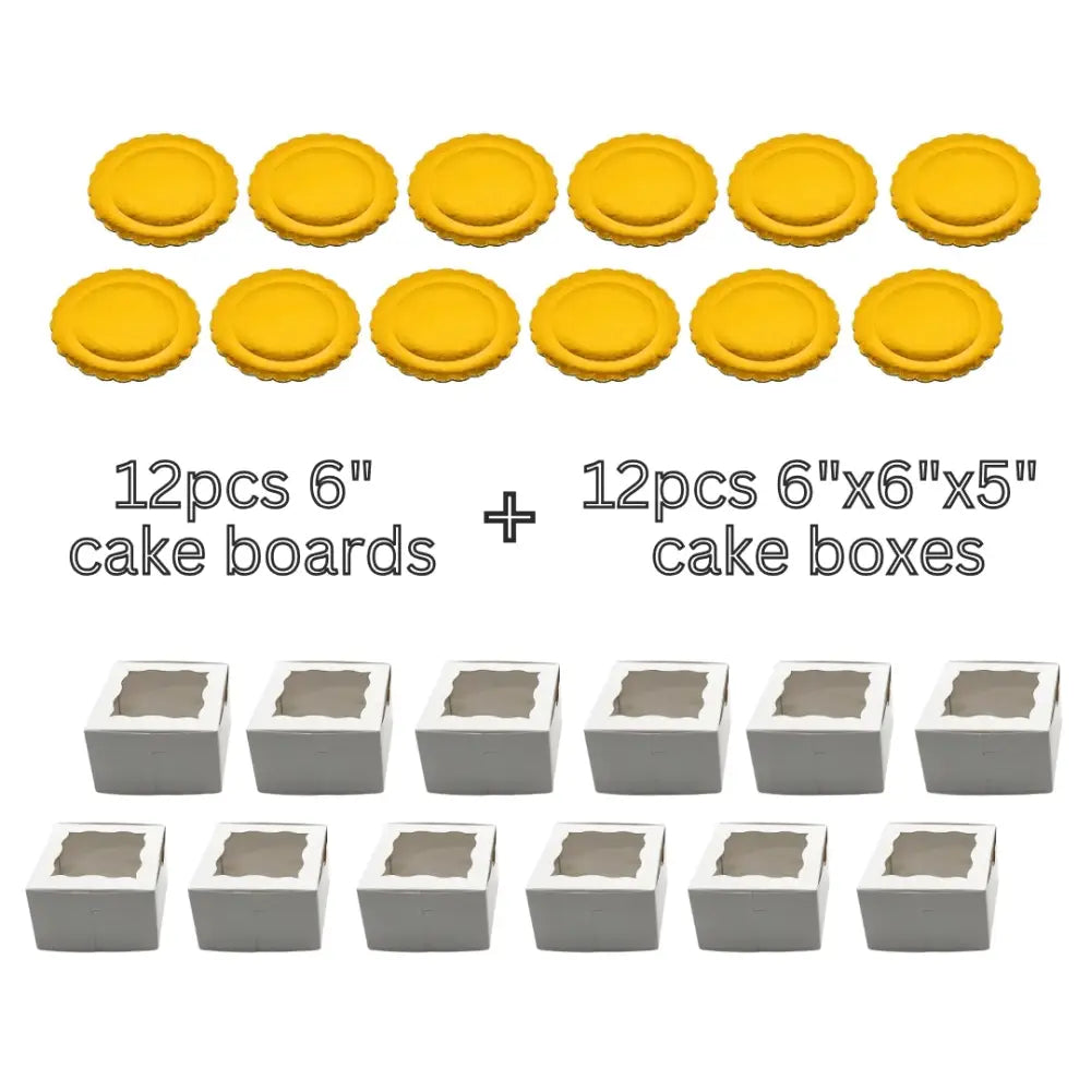 6’’ Cake Box & Board Bundle (12 Boards + 12 Boxes)