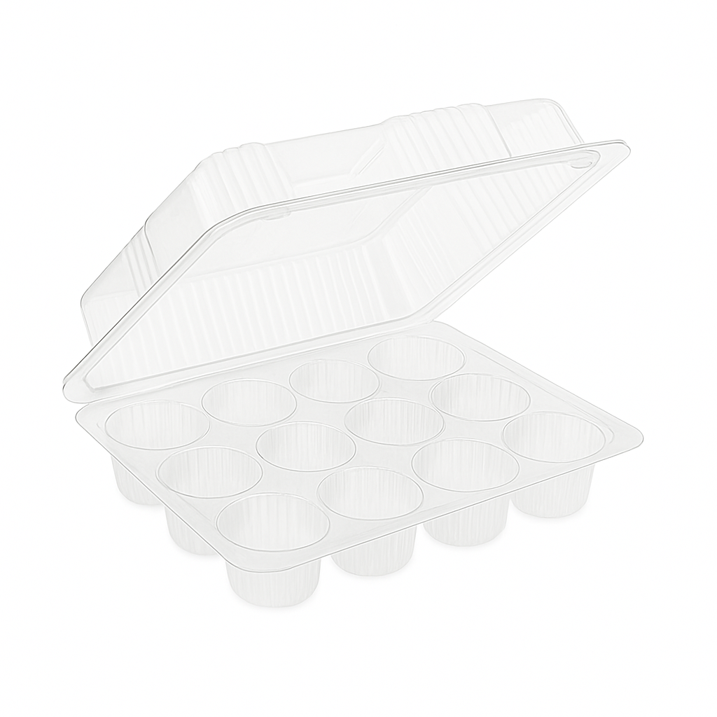 12-Cup Plastic Hinged Mini Cupcake/Muffin Container (250pcs)