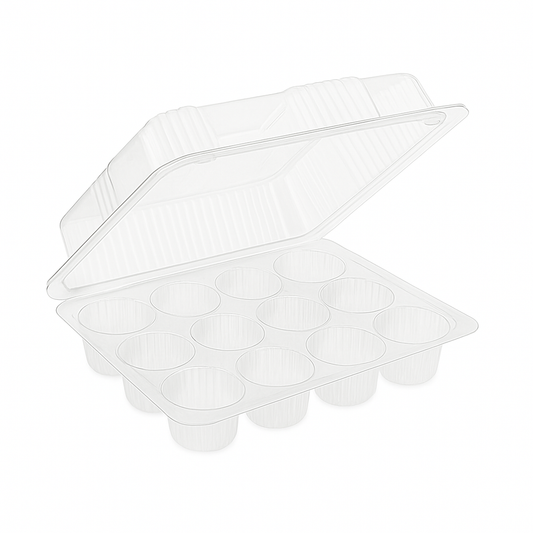 12-Cup Plastic Hinged Mini Cupcake/Muffin Container (250pcs)