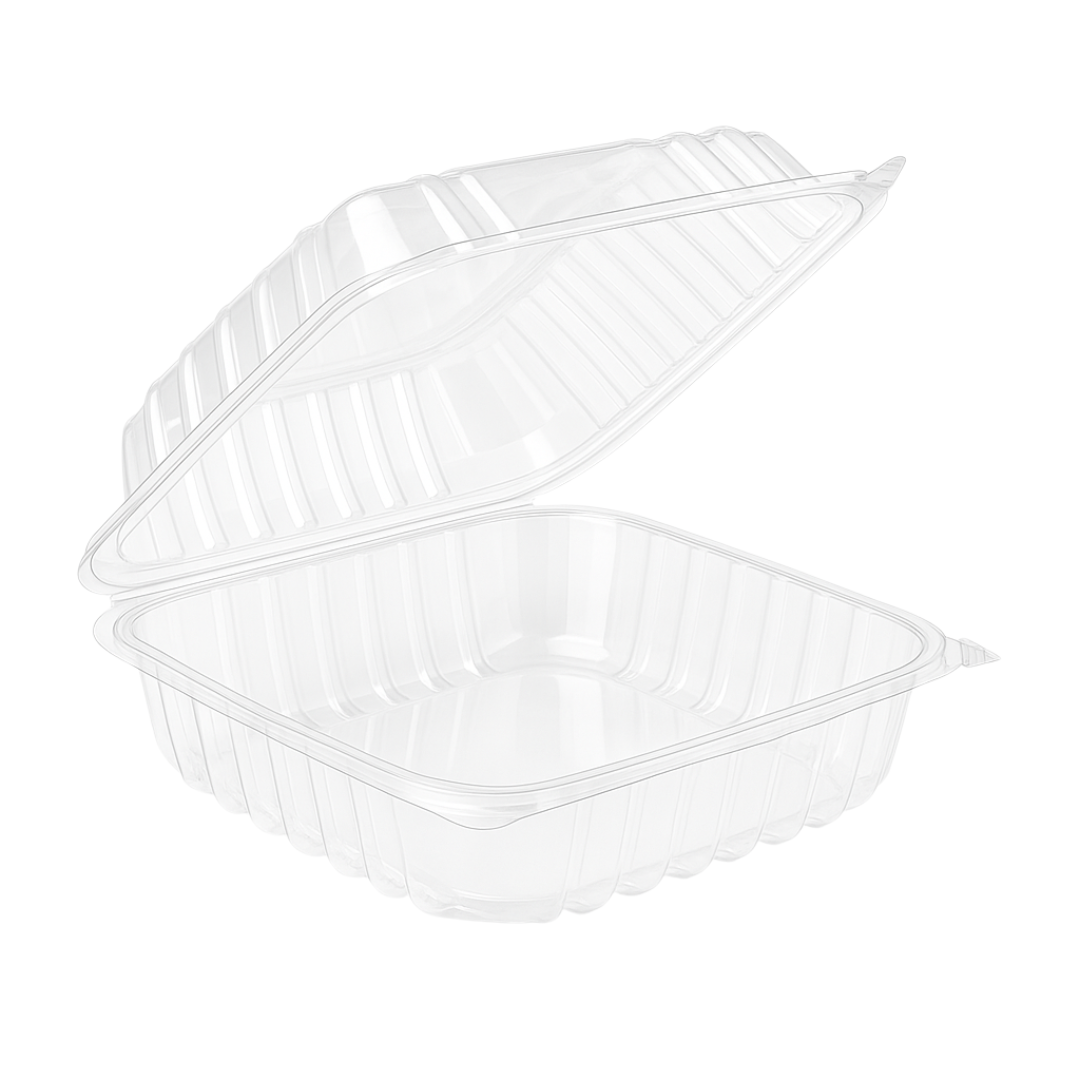 9"x9"x3" Hinged PET Plastic Container (120pcs)
