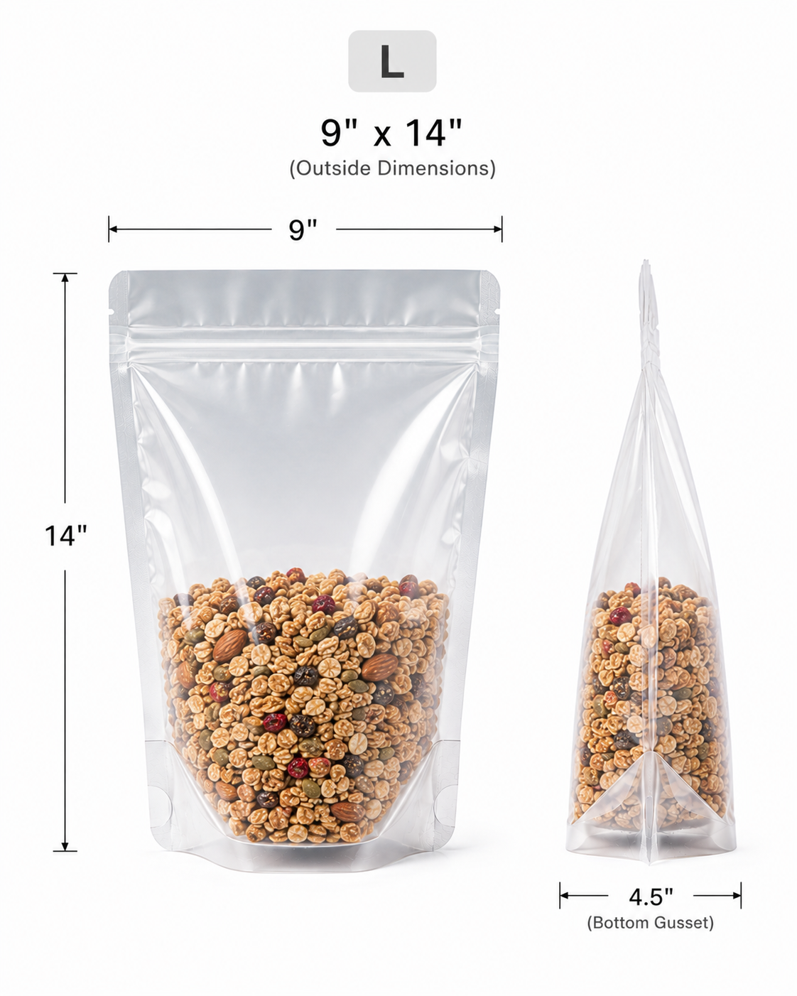 9" x 14" Clear Stand-Up Pouch L (500pcs)